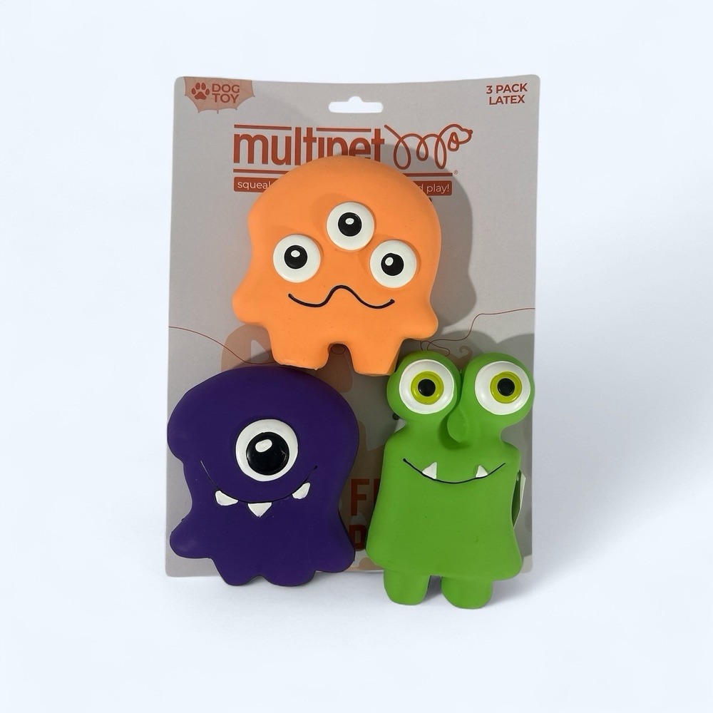 MULTIPET DOG TOYS 3 PK LATEX MONSTERS SQUEAKY COLORFUL
